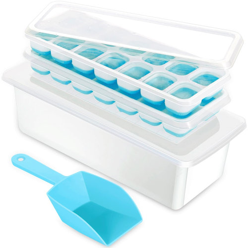 Prep & Savour Covered Ice Cube Trays Bin For Freezer Ice Holder